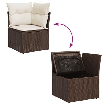 4-delige Loungeset met kussens poly rattan bruin - thumbnail