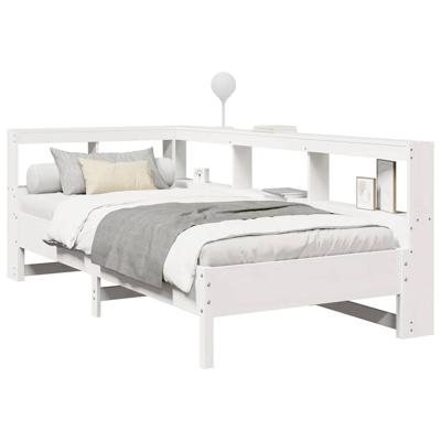 Bed met boekenkast zonder matras grenenhout wit 200x200 cm - thumbnail