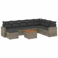 9-delige Loungeset met kussens poly rattan grijs - thumbnail