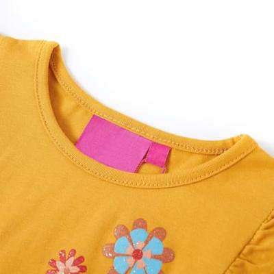 Kindershirt met lange mouwen bloemenprint 104 donkerokerkleurig - thumbnail