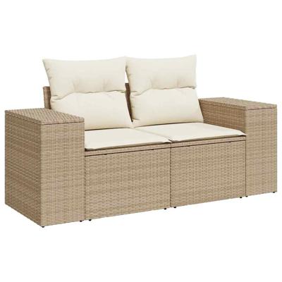 6-delige Loungeset met kussens poly rattan acacia beige