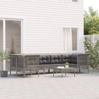 8-delige Loungeset met kussens poly rattan grijs - thumbnail