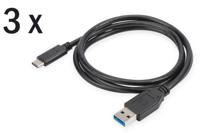 DIGITUS USB 2.0 aansluitkabel - 3 stuks - 1,0 m - USB A (St) naar USB C (St) - 480 Mbit/s - verbindingskabel - zwart, USB 2.0-1,0 m - 3 stuks - thumbnail