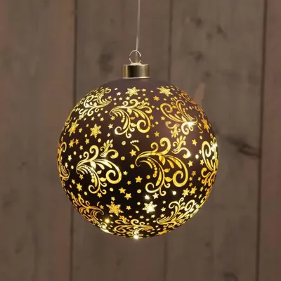 Led bal glas sterren dia. 15 cm donkerbruin/goud Anna's Collection - Annas collection