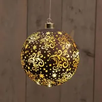 Led bal glas sterren dia. 15 cm donkerbruin/goud Anna's Collection - Annas collection - thumbnail