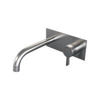 Inbouw Wastafelmengkraan Brauer Brushed Edition Coldstart Gebogen Uitloop Halfronde Hendel Rechts Geborsteld RVS PVD Met Afdekplaat - thumbnail