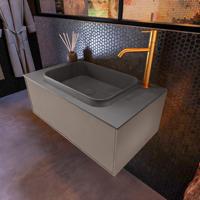 Badkamermeubelset Mondiaz Erin 80 cm met 1 Lade met RIDGE Wastafel Midden Dark grey met 1 kraangat Greeploos Mat Smoke - thumbnail