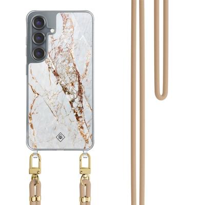 Samsung Galaxy S25 hoesje met beige koord - Marmer goud
