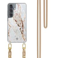 Samsung Galaxy S25 hoesje met beige koord - Marmer goud - thumbnail