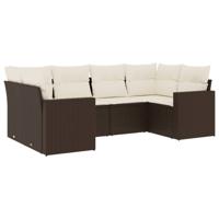 6-delige Loungeset met kussens poly rattan bruin - thumbnail