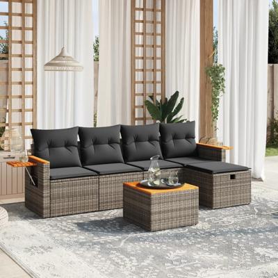 5-delige Loungeset met kussens poly rattan grijs - thumbnail