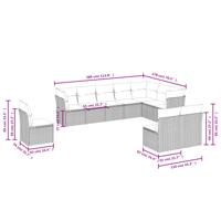 10-delige Loungeset met kussens poly rattan zwart - thumbnail