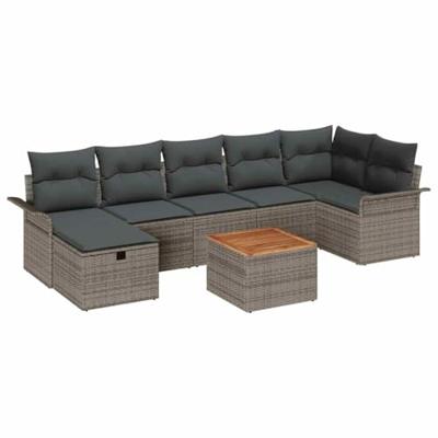 Tuinbankenset met kussen met opslag 8 pcs Grijs Poly riet