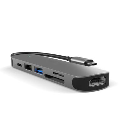 Lunso - Universele USB-C naar USB 3.0 / 2.0, USB-C en HDMI aluminium adapter - Zilver