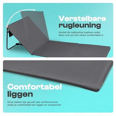 Lig-/Strandmatten Grijs - strandmat met rugsteun - 2 stuks