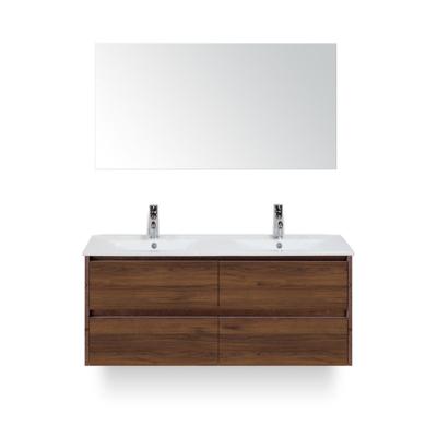 Dante Badmeubelset 120 cm - Walnoot - Keramische Wastafel Wit Enjoy - met Spiegel