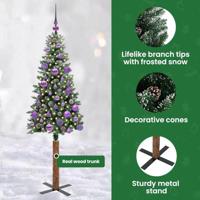 VidaXL Slanke kerstboom groen 150 cm pvc en massief dennenhout - thumbnail