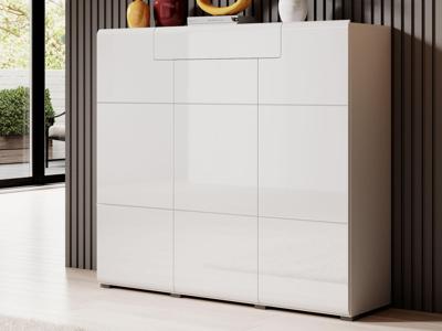Hoge commode TOMASSON 3 deuren 1 lade wit/hoogglans wit