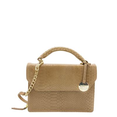 Leren dames handtas - taupe slangenprint - MŌSZ Kris L