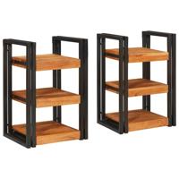 Nachtkastje 2 pcs Bruin en zwart Massief Hout Acacia - thumbnail