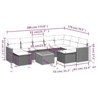 10-delige Loungeset met kussens poly rattan zwart - thumbnail