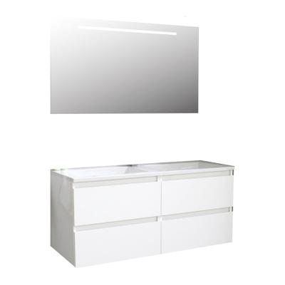 Badkamermeubel BWS Pepper Acryl Wastafel Incl Spiegel Met LED Verlichting Met 2 Kraangaten 120x55x46 cm Wit Badkamermeubel BWS Pepper Acryl Wastafel Incl Spiegel Met LED Verlichting Met 2 Kraangaten 120x55x46 cm Wit