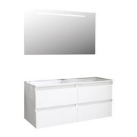 Badkamermeubel BWS Pepper Acryl Wastafel Incl Spiegel Met LED Verlichting Met 2 Kraangaten 120x55x46 cm Wit - thumbnail