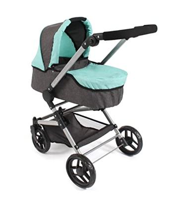 Combi-poppenwagen Fides 3-in-1 - Antraciet Mint
