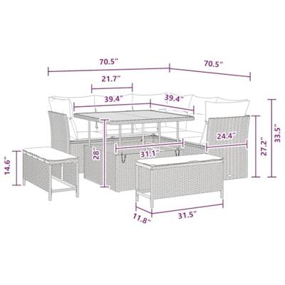 Tuinbankenset 8 pcs Zwart poly rattan