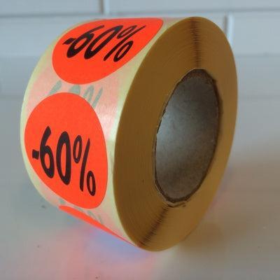 Etiket fluor rood 35mm 60% korting 500/r - 30 stuks