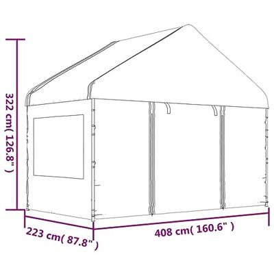 Prieel met dak 6,69x4,08x3,22 m polyetheen wit