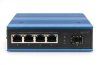 DIGITUS Netwerk Switch - 5-poorts Gigabit Ethernet - 4x RJ45 + 1x SFP-poort - Unmanaged - 10/100/1000 Mbps - DIN rail & wandmontage - IP40 - industriële serie - Blauw - thumbnail