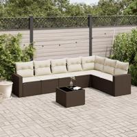 8-delige Loungeset met kussens poly rattan bruin - thumbnail