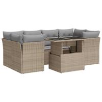 7-delige Loungeset met kussens poly rattan beige - thumbnail