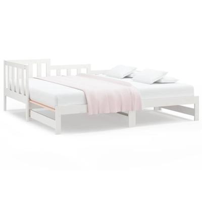 Slaapbank uitschuifbaar massief grenenhout wit 2x(90x190) cm
