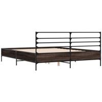 Bedframe bewerkt hout metaal bruin eikenkleur 160x200 cm - thumbnail