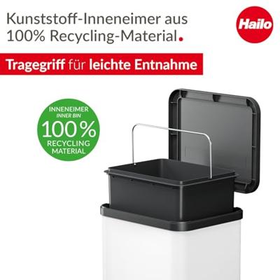 Hailo Öko uno plus M 6192300 Afvalbak 17 l Plaatstaal (b x h x d) 320 x 430 x 340 mm Wit Met voetpedaal 1 stuk(s) - thumbnail