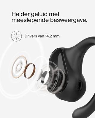 Belkin SoundForm ClearFit Open-Ear Wireless Earbuds, lichte langdurig comfortabele draadloze oordopjes, waterbestendig (IPX5), draadloze oortjes voor sport, hiken, fietsen, hardlopen en meer - Zwart