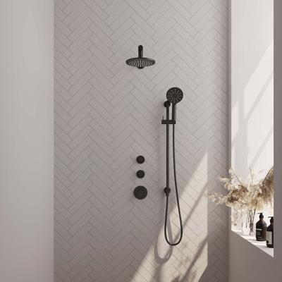 Brauer Black Carving Thermostatische Regendoucheset Inbouw - Hoofddouche 20 cm - Rechte Wandarm - Handdouche 3 Standen - Doucheslang - Geintegreerde Glijstang - Mat Zwart