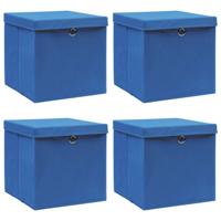 Opbergboxen met deksel 4 st 32x32x32 cm stof blauw - thumbnail
