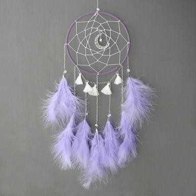 DIY handgemaakte decoratieve droom catcher muur opknoping Borgwald veren ambachten kinderen stuff muur kamer decor (paars)