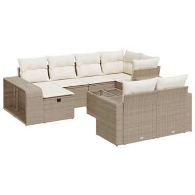 10-delige Loungeset met kussens poly rattan beige