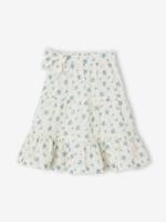 Halflange rok met ruches van katoengaas voor meisjes ecru - thumbnail