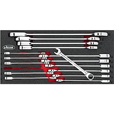 Vigor V4987 V4987 Steek-ringratelsleutelset Sleutelbreedte (metrisch) 8 - 19 mm
