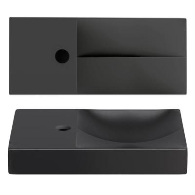Clou Vale keramiek fontein 45x19x7cm kraangat links zwart mat CL/03.30162.01.L Clou Vale keramiek fontein 45x19x7cm kraangat links zwart mat CL/03.30162.01.L