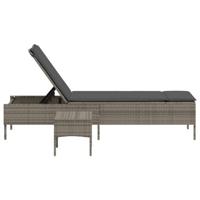 Ligbed met tafel en kussen poly rattan grijs - thumbnail