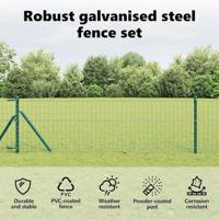 VidaXL Hek met paal groen 0,6 x 10 m staal en pvc - thumbnail