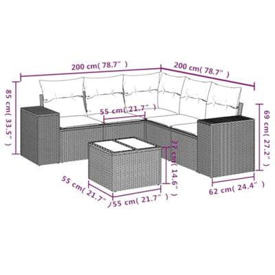 6-delige Loungeset met kussens poly rattan beige