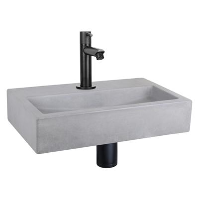 Differnz Flat fonteinset - 38x24x8cm - Rechthoek - 1 kraangat - Recht matte zwarte kraan - Beton Grijs 38.400.13