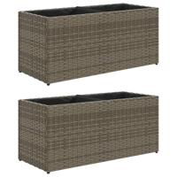 VidaXL Plantenbakken met 2 potten 2 st 72x30x32 cm poly rattan grijs - thumbnail